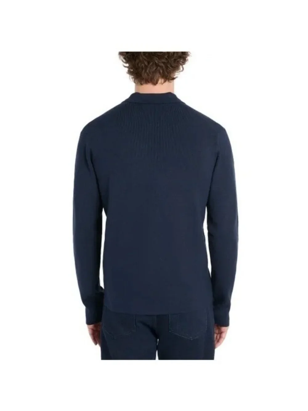 Hickey Freeman Men's S Navy Long Sleeve Knit Sweater Polo Stretch Rayon d1863
